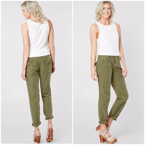 Free People Utility Boyfriend Cropped Pants Trousers in Moss Green size 25 - Picture 3 of 13